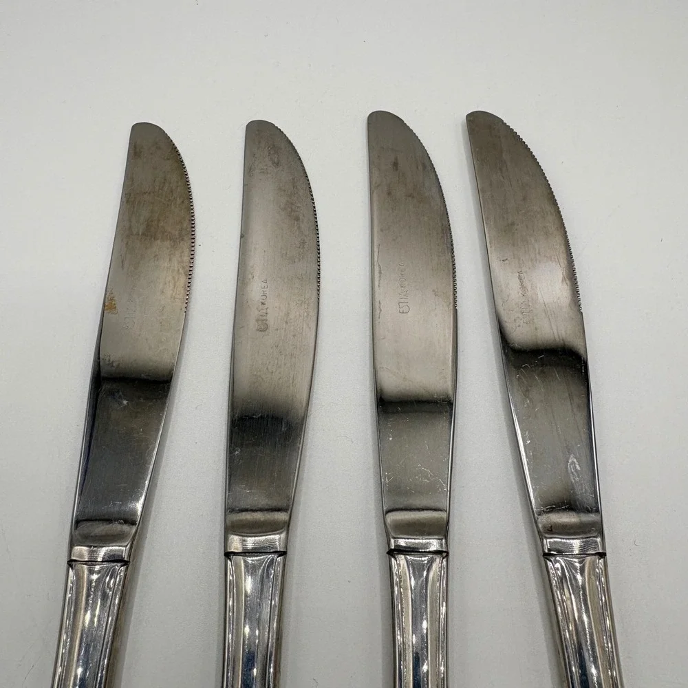 Estia Dinner Knives Floral Scroll Stainless Steel Korea Set of 4 Silver‎ 9in